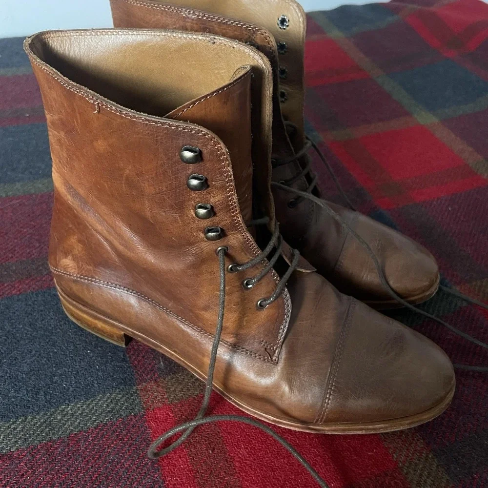 Rive Gauche Firenze Dress Boots Sz 38 US 6 Brown Leather Lace Up Mid Calf Italy